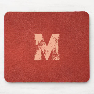 Faux Leather Look Distressed Text Monogram Name Mouse Pad