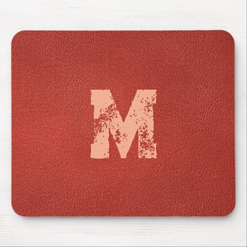 Faux Leather Look Distressed Text Monogram Name Mouse Pad