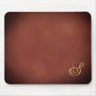 Faux Leather Look Elegant Monogrammed Mouse Pad