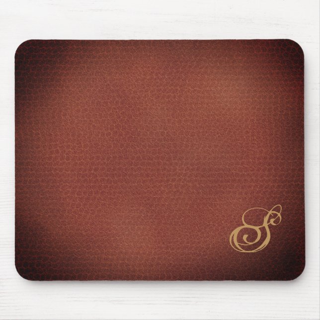Faux Leather Look Elegant Monogrammed Mouse Pad (Front)