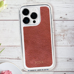 Faux Leather Look Oxblood Red Brown Monogram  iPhone 16 Pro Case