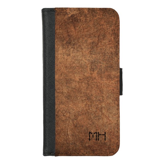 Faux Leather Look w/your Initials  iPhone Wallet Case (Front)
