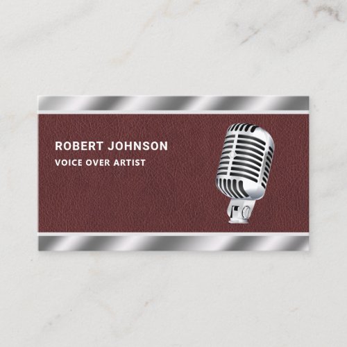 Faux Leather Metallic Microphone Voice Over Artist Business Card