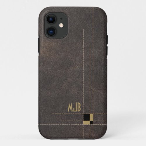 Faux Leather Modern Stitched Design Mens Case_Mat iPhone 11 Case