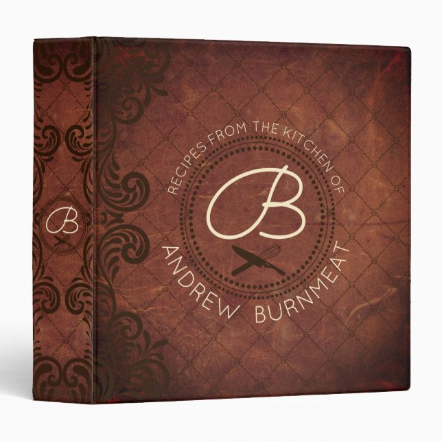Faux leather monogram cookbook recipe binder (Front/Spine)