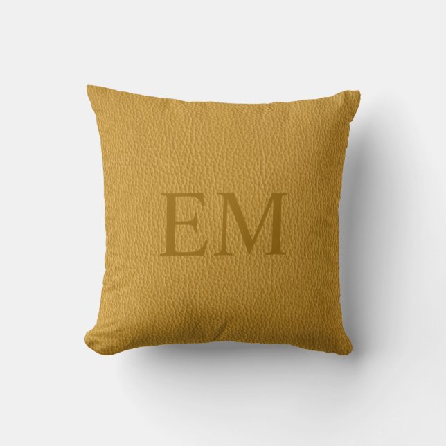 Faux Leather Monogram Throw Pillow (Front)