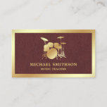 Faux Leather Music Teacher Gold Drum Kit Drummer Business Card