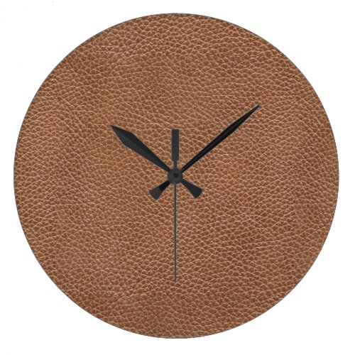 Faux Leather Natural Brown Large Clock