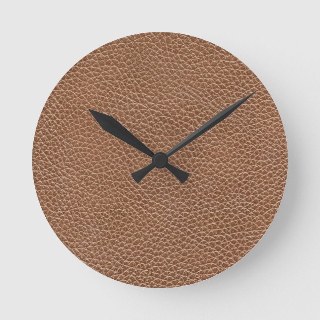 Faux Leather Natural Brown Round Clock (Front)