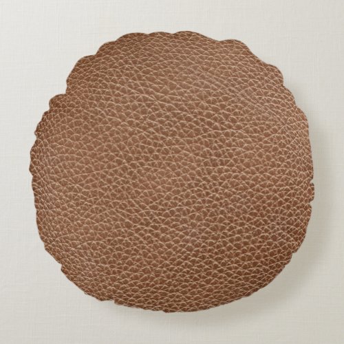 Faux Leather Natural Brown Round Pillow