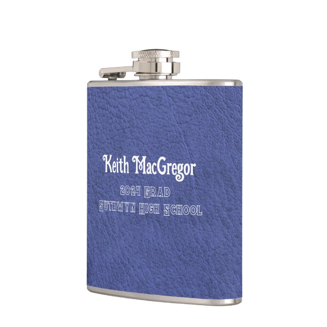 Faux Leather Navy Blue Graduation Gift Flask (Left)