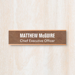 Faux Leather Office Door Sign