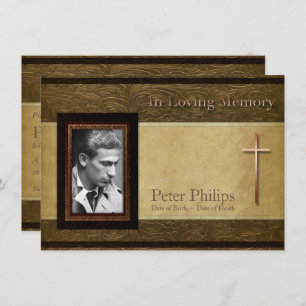 Faux leather parchment C Photo Memorial Service Invitation