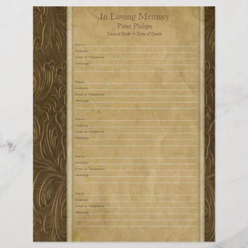 Faux leather parchment Memorial book Filler page