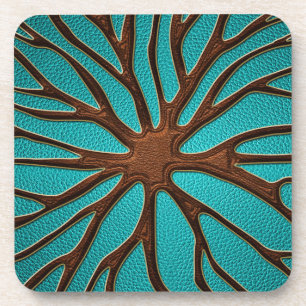 Faux Leather Root Swirl - Brown & gold accents Drink Coaster