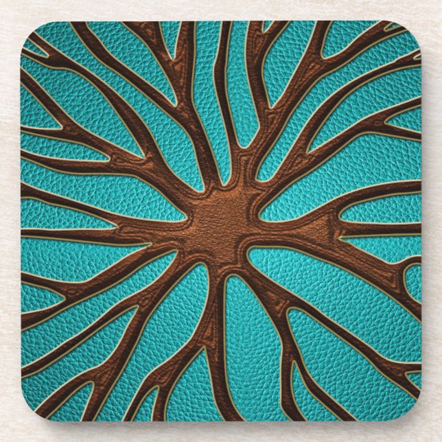 Faux Leather Root Swirl - Brown & gold accents Drink Coaster (Front)