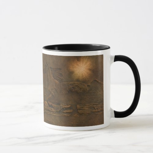 Faux Leather Running Horses Ranch Gift Mug