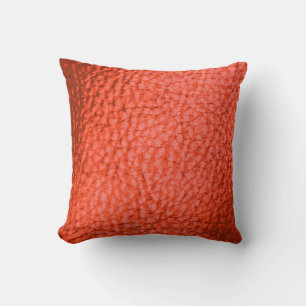 Faux Leather Salmon Color Design Throw Pillow