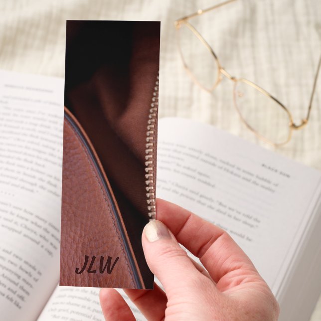 Faux Leather & Satin Personalized Luxe Brown Bookmarks (Hand)