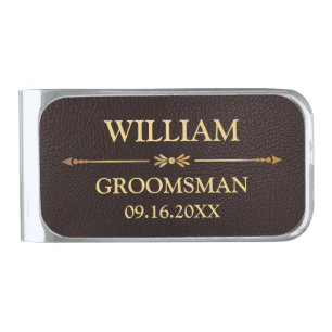 Faux Leather Silver Finish Money Clip