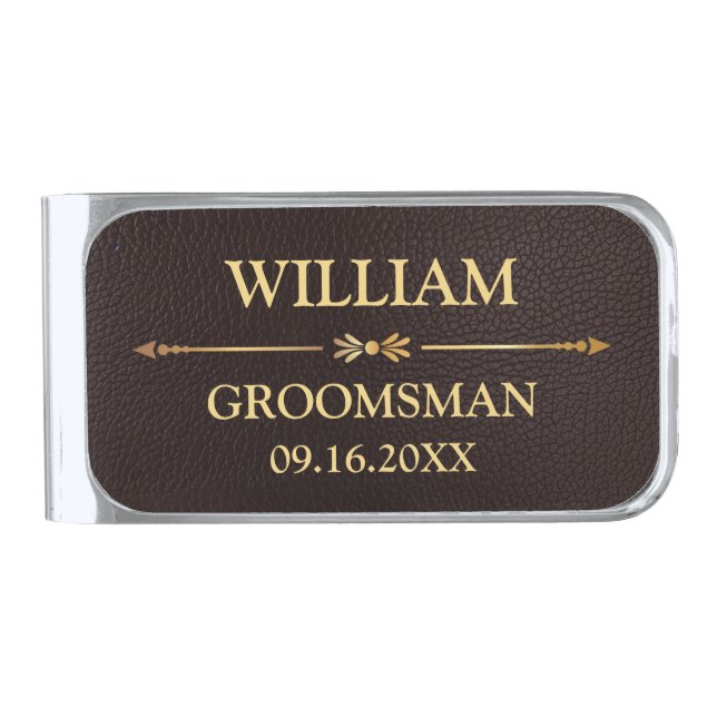 Faux Leather Silver Finish Money Clip (Front)