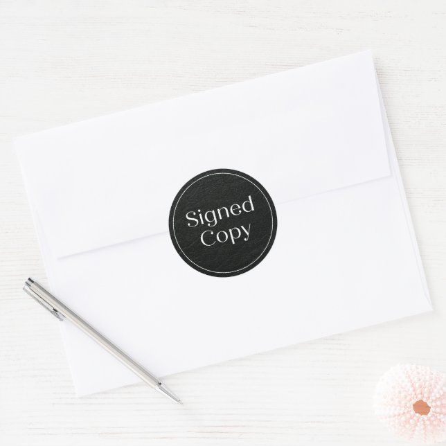 Faux Leather | Simple Signed Copy Novel Book Comic Classic Round Sticker (Envelope)