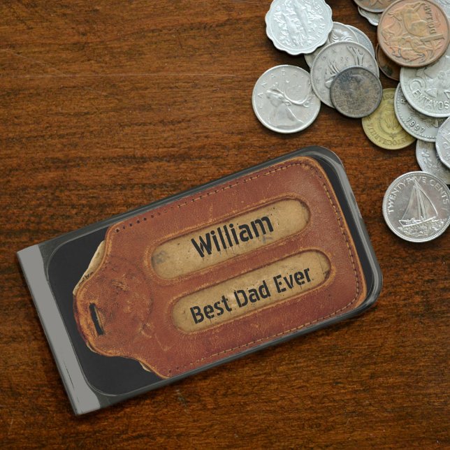 Faux Leather Slotted  Personalized Identification Silver Finish Money Clip (Creator Uploaded)