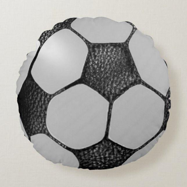 Faux Leather Soccer Ball Design Round Pillow (Front)