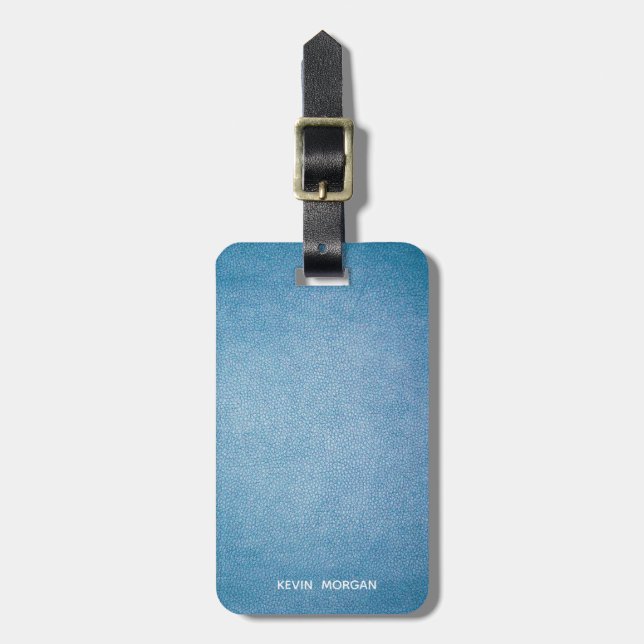 Faux Leather Texture personalized blue design Luggage Tag (Front Vertical)