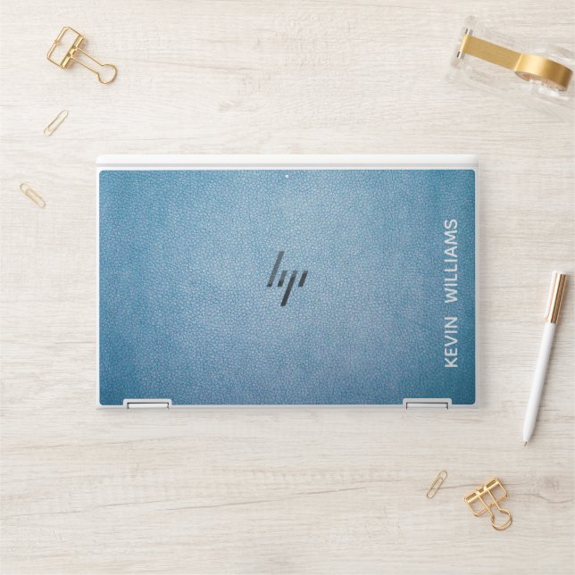 Faux Leather Texture personalized blue HP Laptop Skin (Desk)