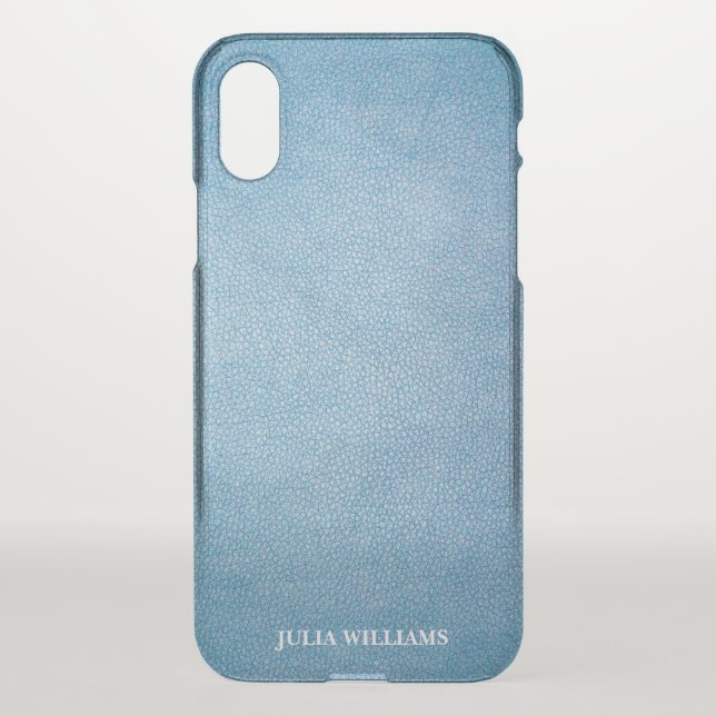 Faux Leather Texture personalized blue Uncommon iPhone Case (Back)