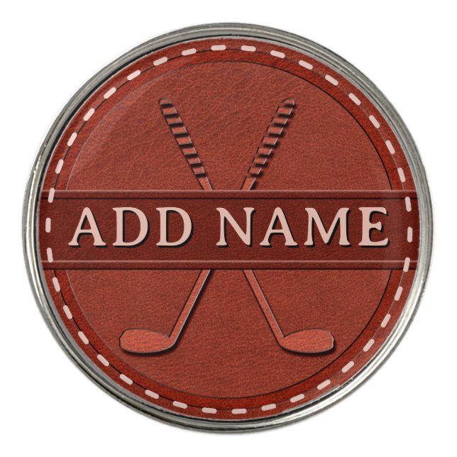 Faux Leather Texture Print Personalized Name Golf Ball Marker (Front)