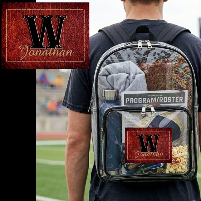 Faux Leather Trompe‑l’Œil Patch Personalized Name Clear Backpack (Creator Uploaded)