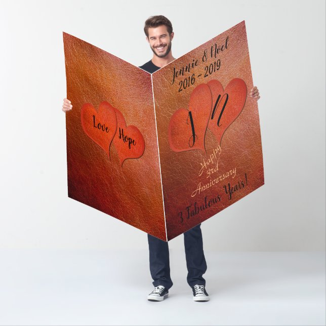 Faux Leather Very Large 3rd Wedding Anniversary Card (In Situ)