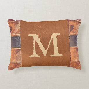 Faux Leather Vintage Antique Book Monogram Accent Pillow