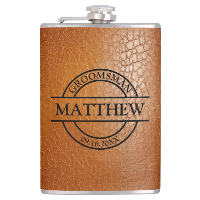 Faux Leather Vinyl Wrapped Flask (Front)