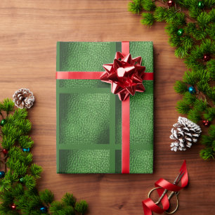 Faux Leather Warm Forest Green Design Wrapping Paper