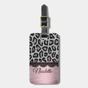 Faux Leopard and Lace with Pink Blush Personalized Luggage Tag