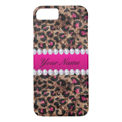 Faux Leopard Hot Pink Rose Gold Foil and Diamonds iPhone 87 Case