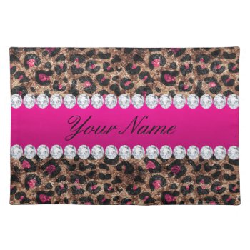Faux Leopard Hot Pink Rose Gold Foil And Diamonds Cloth Placemat by glamgoodies at Zazzle