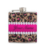 Faux Leopard Hot Pink Rose Gold Foil And Diamonds Hip Flask at Zazzle