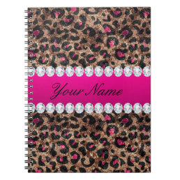 Faux Leopard Hot Pink Rose Gold Foil and Diamonds Notebook