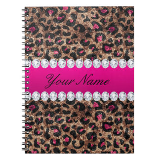 Faux Leopard Hot Pink Rose Gold Foil and Diamonds Notebook