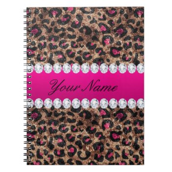 Faux Leopard Hot Pink Rose Gold Foil And Diamonds Notebook by glamgoodies at Zazzle
