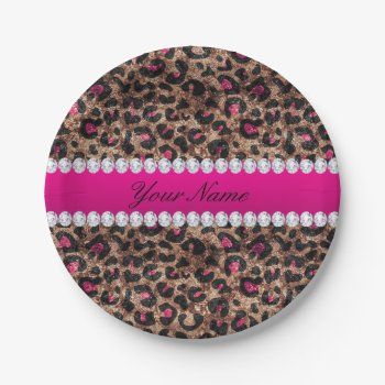 Faux Leopard Hot Pink Rose Gold Foil And Diamonds Paper Plates by glamgoodies at Zazzle