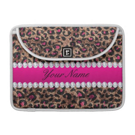 Faux Leopard Hot Pink Rose Gold Foil And Diamonds Sleeve For Macbook P