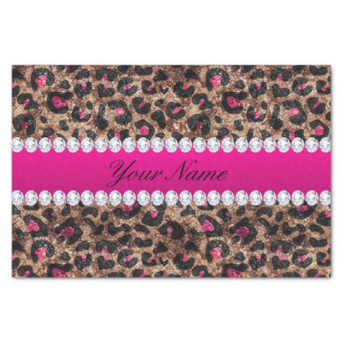 Faux Leopard Hot Pink Rose Gold Foil and Diamonds Tissue Paper