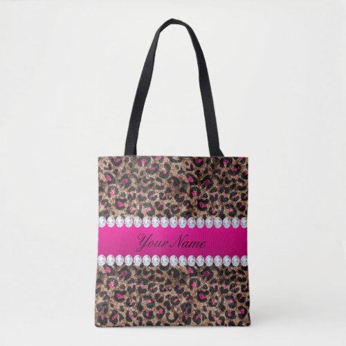 Faux Leopard Hot Pink Rose Gold Foil and Diamonds Tote Bag