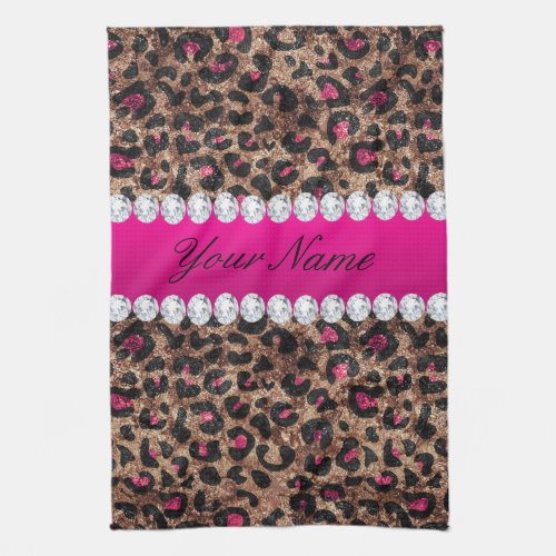 Faux Leopard Hot Pink Rose Gold Foil and Diamonds Towel