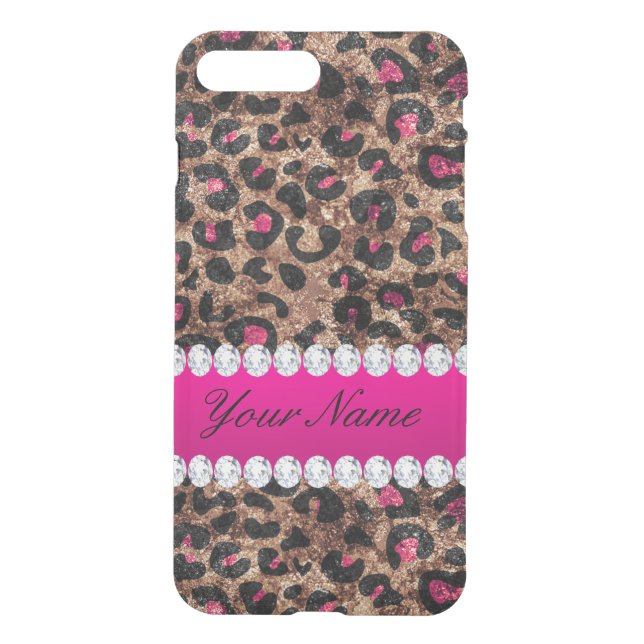 Faux Leopard Hot Pink Rose Gold Foil and Diamonds Uncommon iPhone Case (Back)